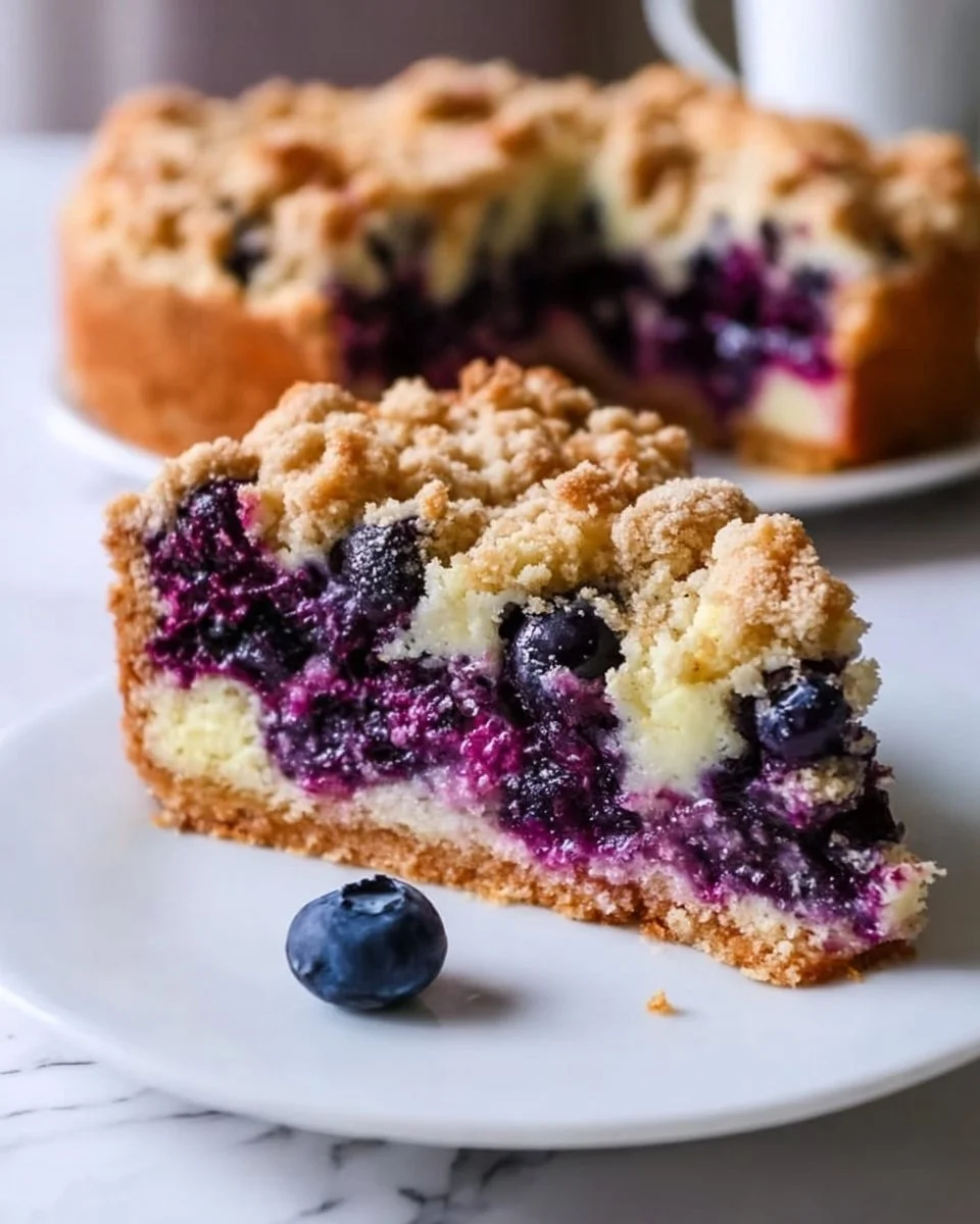 Delicious Blueberry Coffee Crumb Cake with a crumbly topping