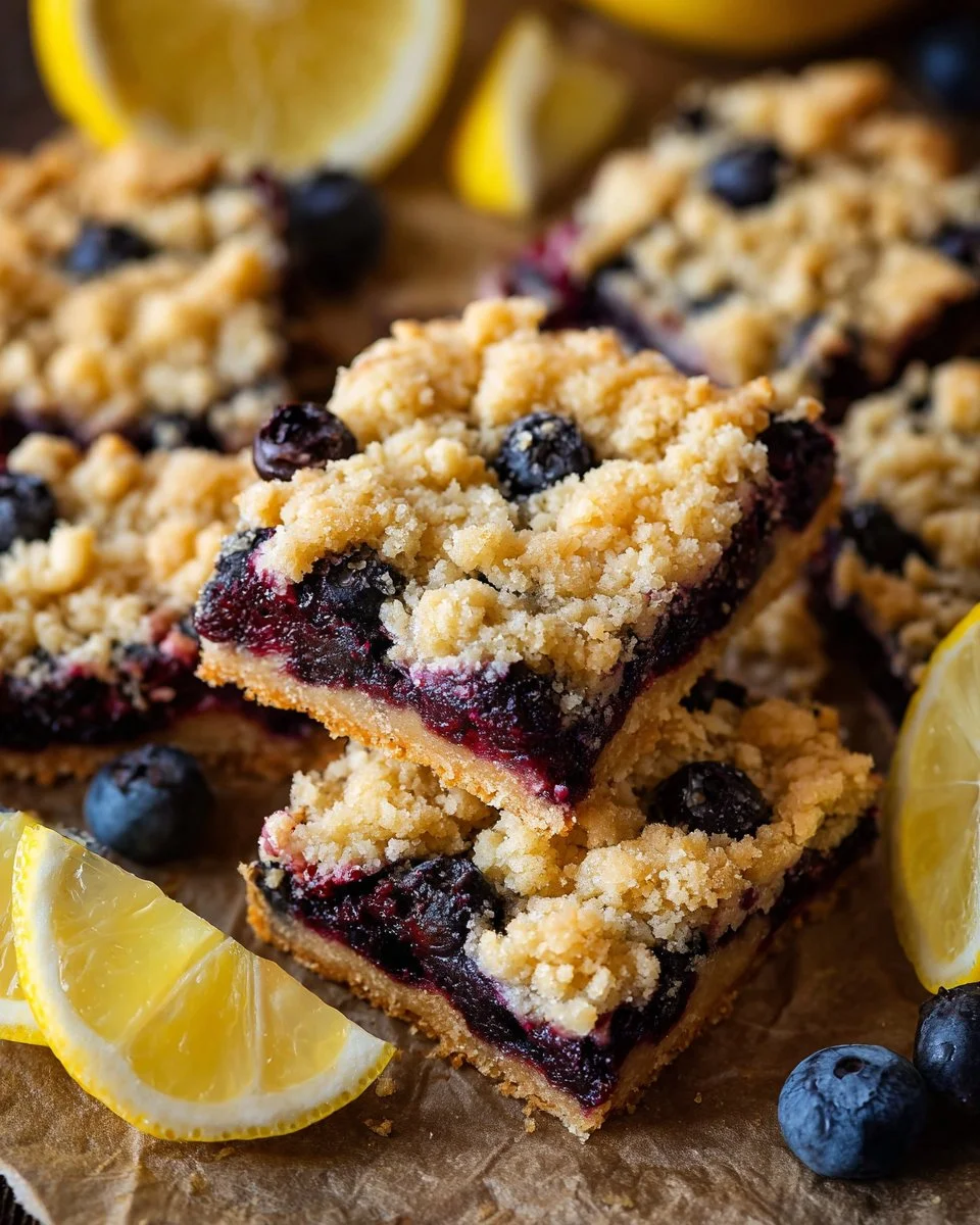 Blueberry lemon cheesecake bars with a graham cracker crust and fresh blueberries.