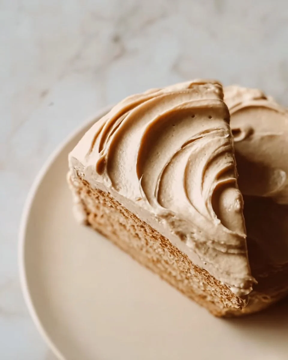 Delicious brown butter frosting swirled on a decadent cake.