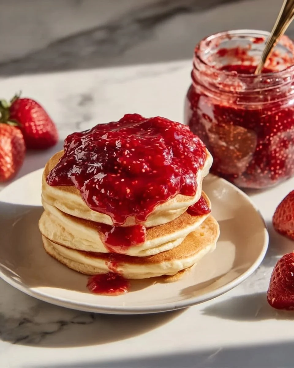 A jar of homemade chia seed jam with fresh fruit and a spoon on the side.