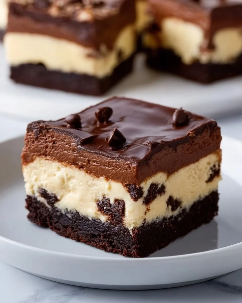 Delicious chocolate chip cheesecake bars topped with chocolate chips.