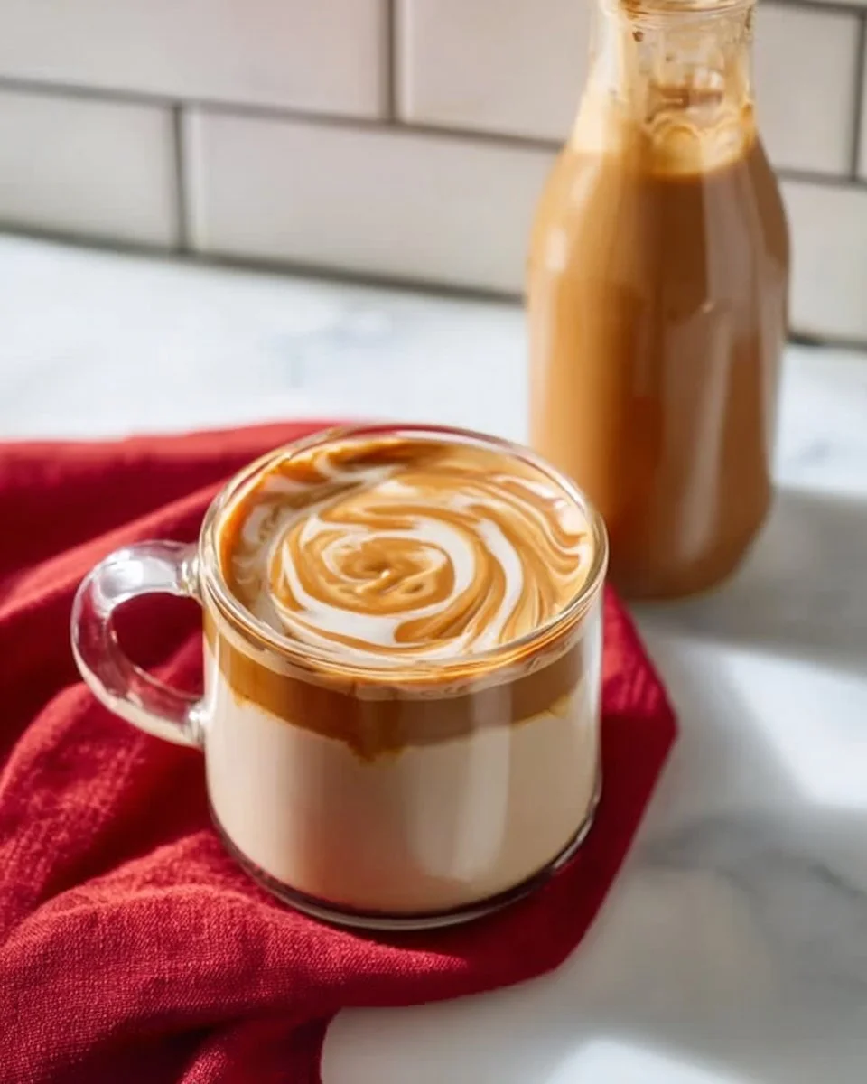 Homemade coffee creamer in a glass bottle with ingredients.