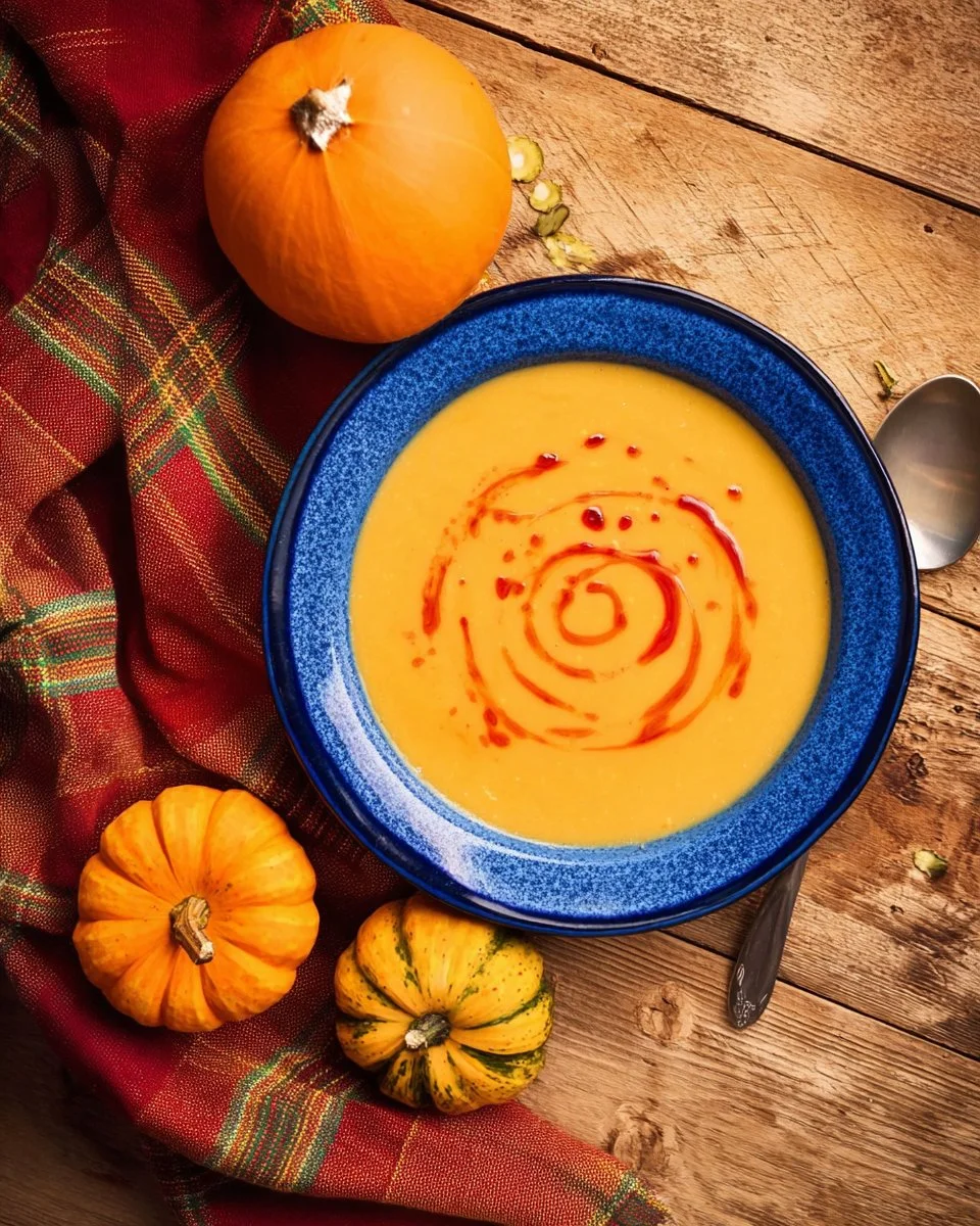 Bowl of Jamaican Pumpkin Soup garnished with herbs and spices
