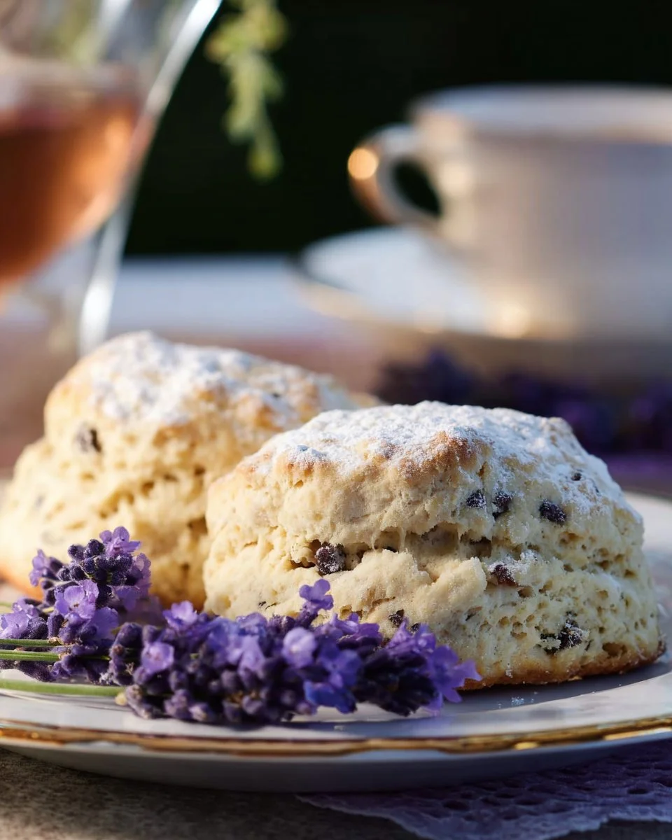 Delicious lavender scones served on a plate, perfect for tea time.