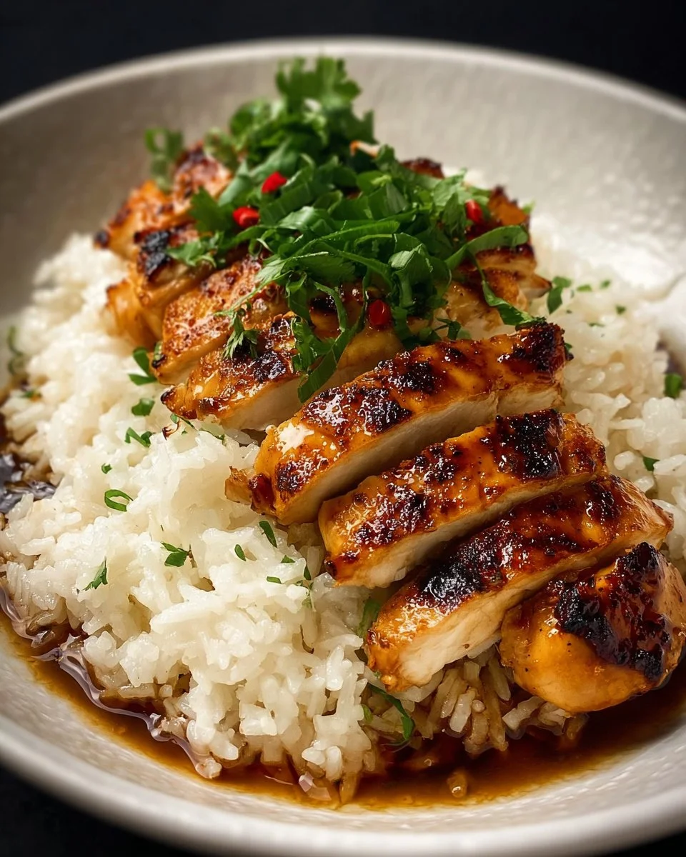 Maple chicken served with coconut rice, a deliciously comforting meal.