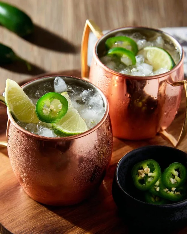 Mexican Mule cocktail with tequila, ginger beer, and lime garnish