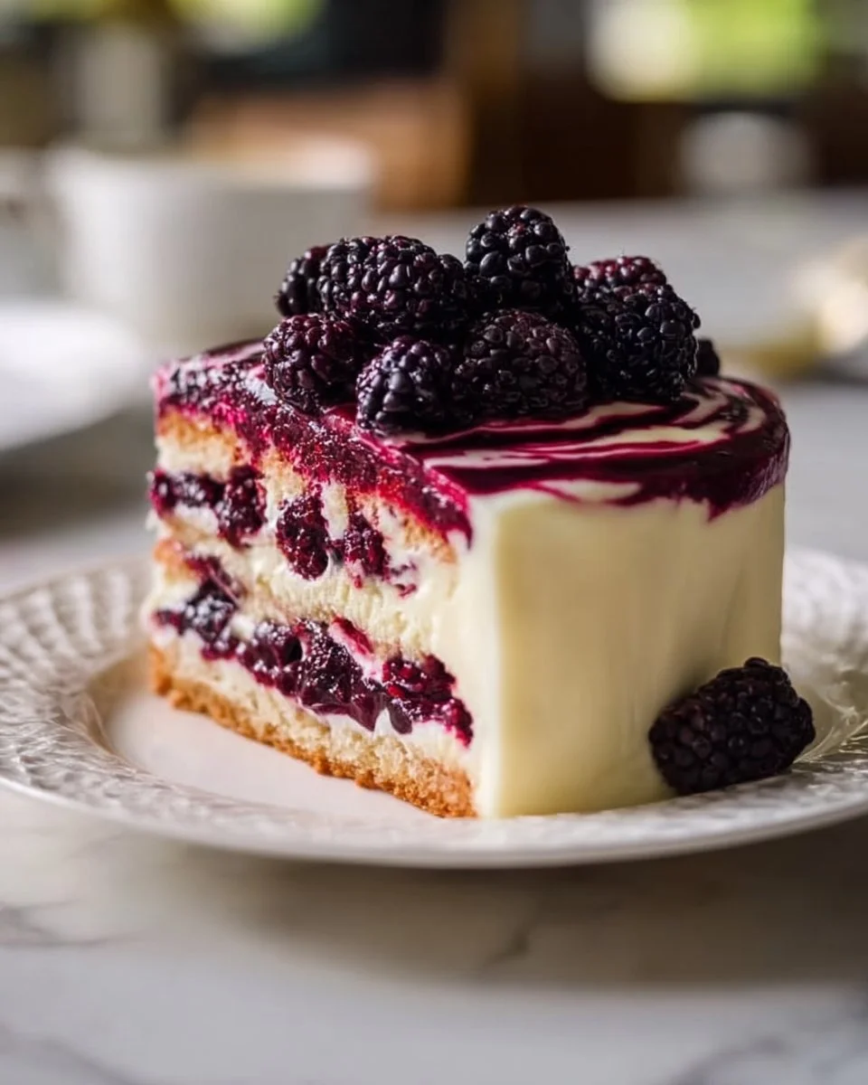 Delicious homemade Mulberry Cake with fresh berries and cream icing