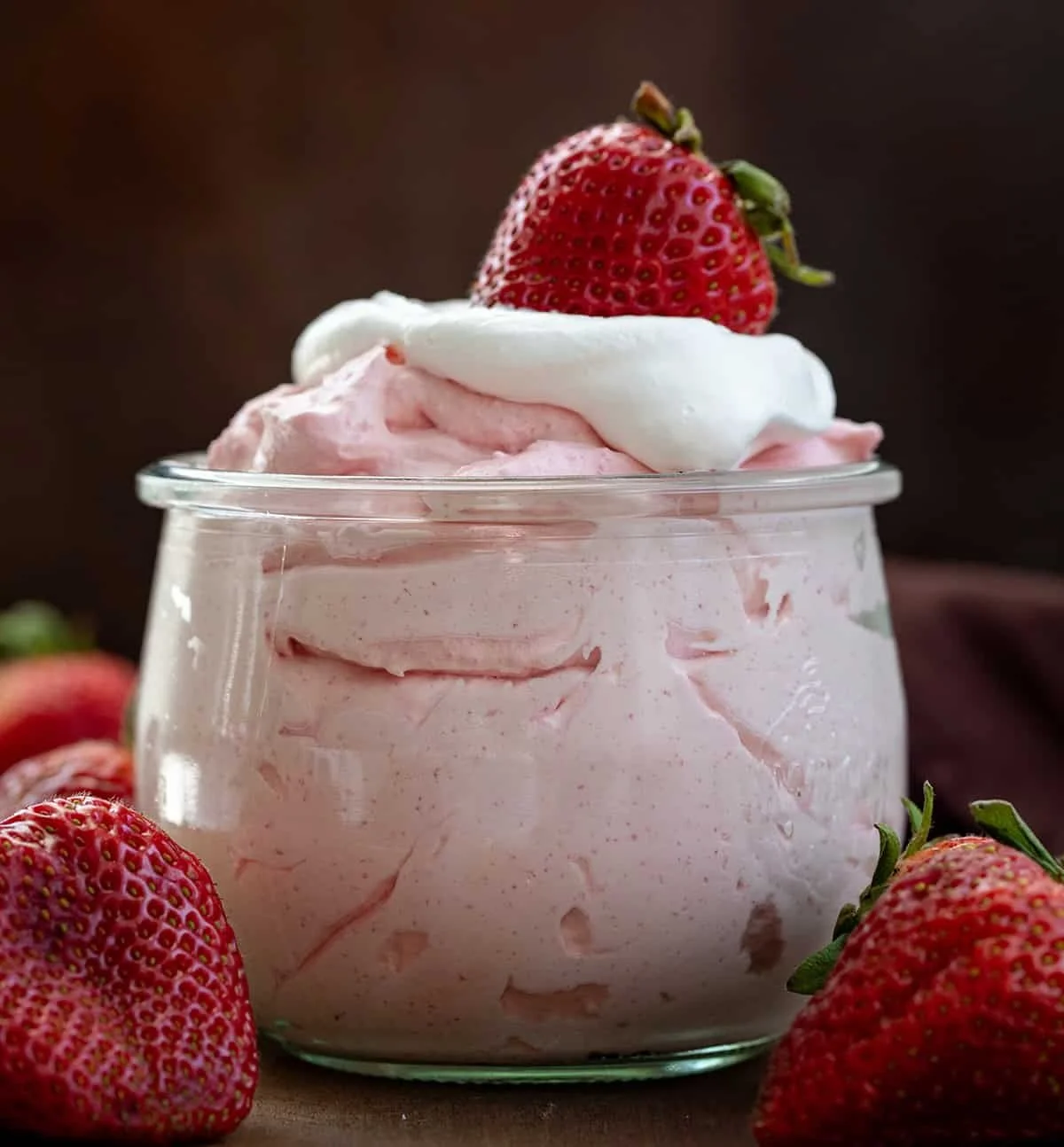 Delicious strawberry cheesecake mousse served in a dessert bowl