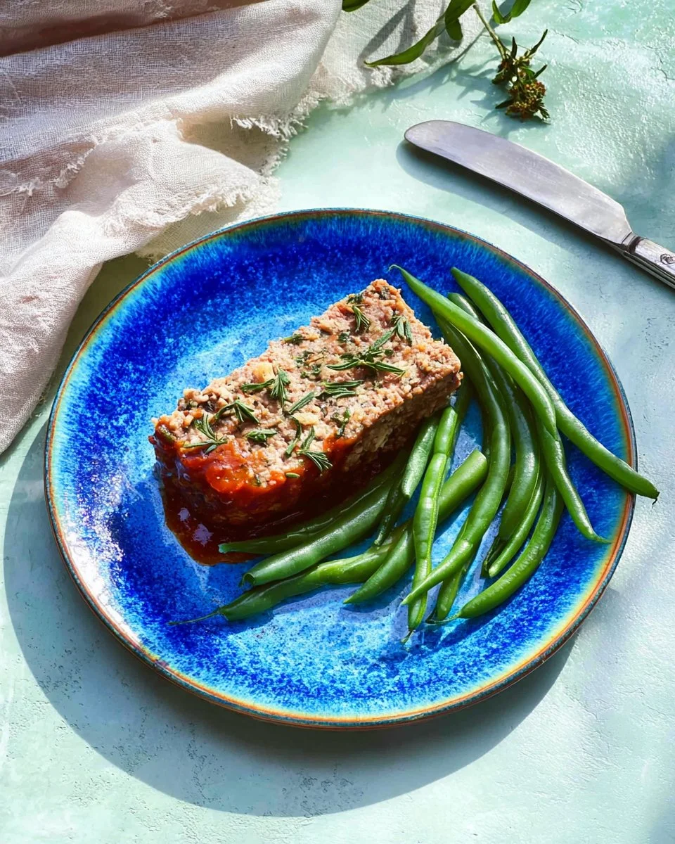 Delicious Turkey Cauliflower Meatloaf served on a rustic wooden board.