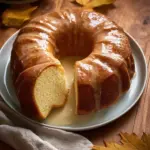 Slice of homemade Brown Sugar Maple Pound Cake with a drizzle of maple syrup