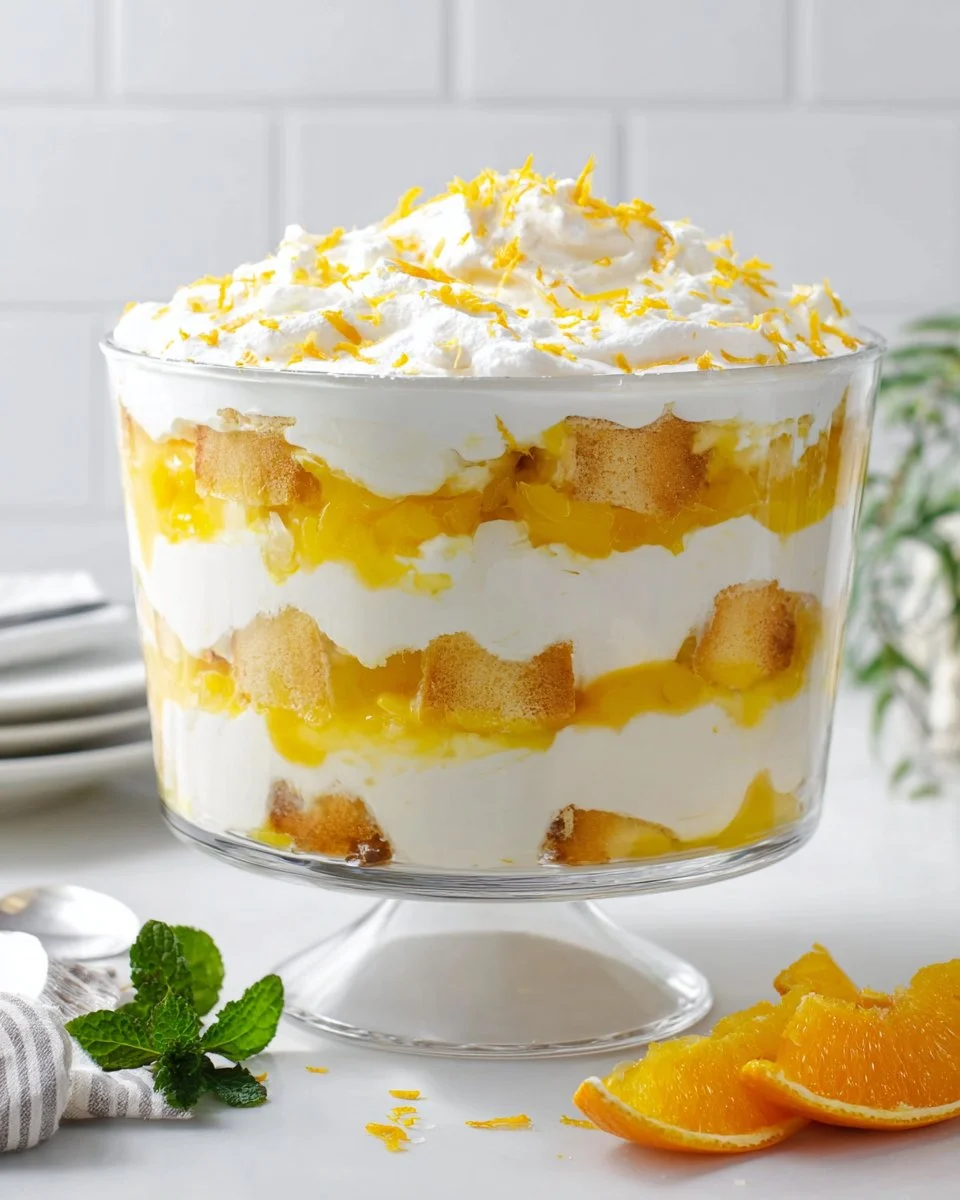 Delicious creamsicle trifle with layers of orange and vanilla cream