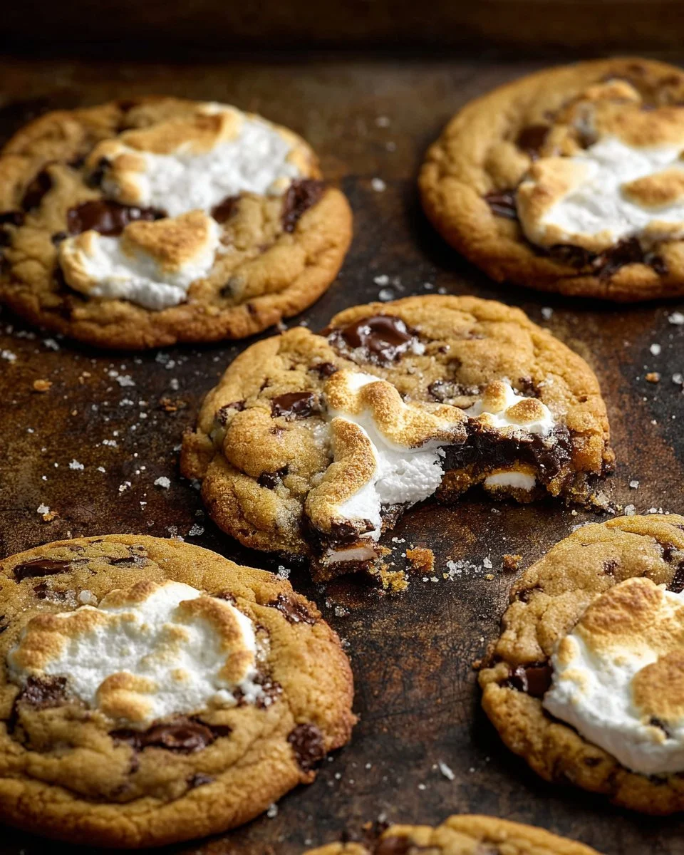 Delicious marshmallow chocolate chip cookies with gooey marshmallows