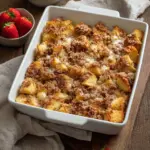 Delicious Overnight French Toast Casserole fresh from the oven, served on a plate.