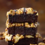 Decadent Peanut Butter Mousse Brownies served on a plate