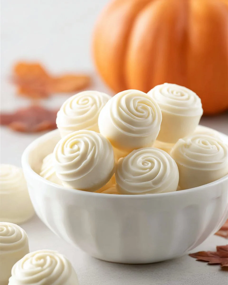 Delicious homemade Pumpkin Truffles decorated with autumn spices.