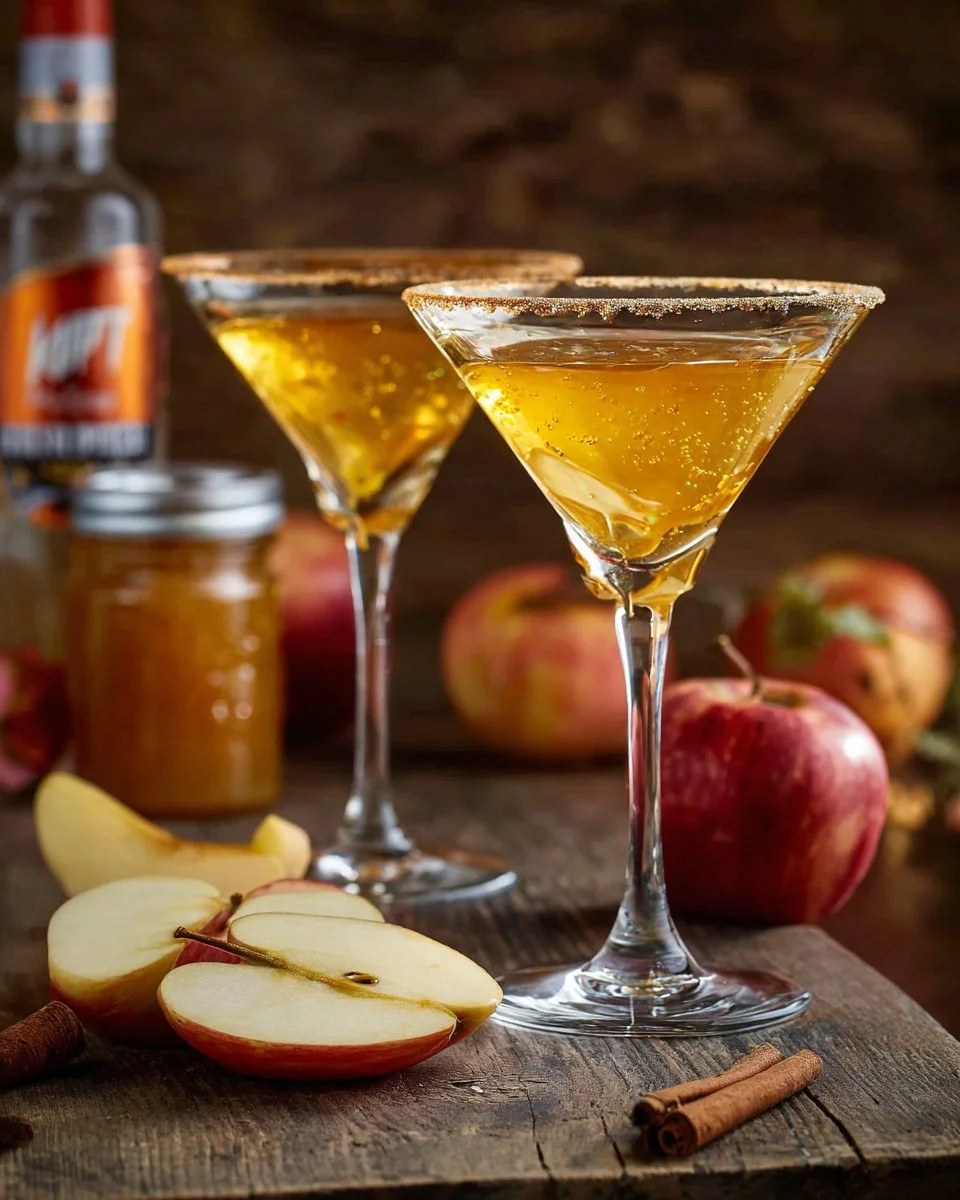 Salted Caramel Apple Martini with garnish in a cocktail glass