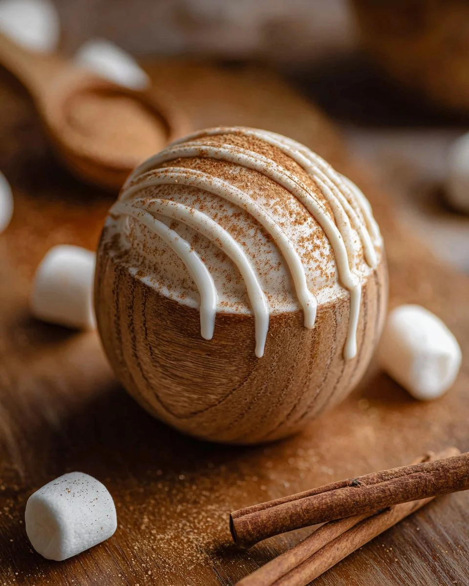 Snickerdoodle hot cocoa bombs ready to dissolve in hot milk